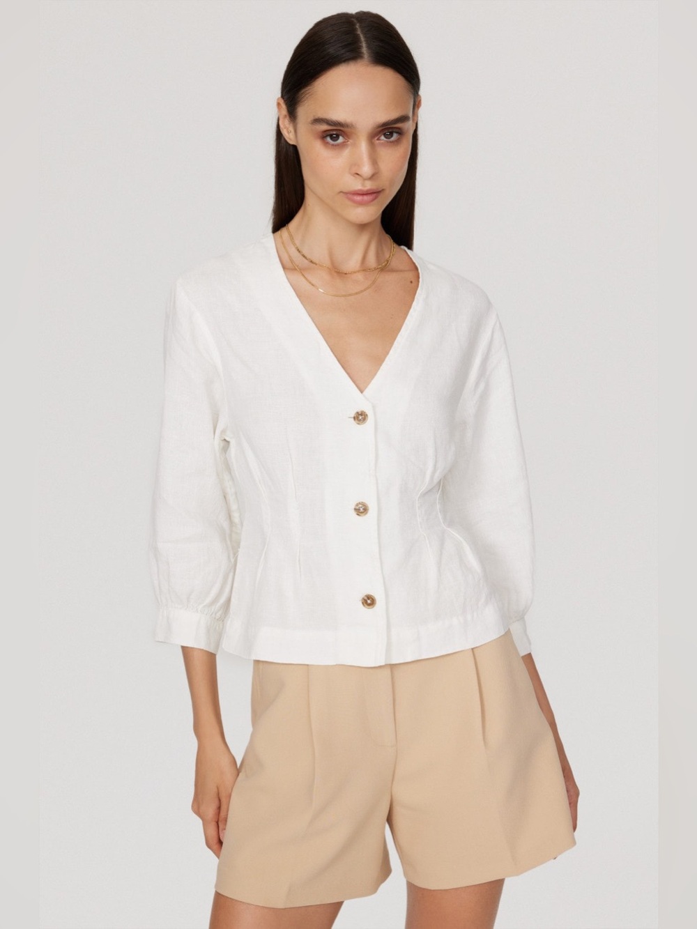 DL1961 White V-Neck Button Front Blouse